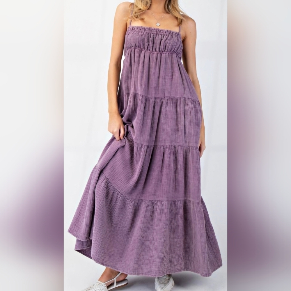 EASEL Mineral Washed Cotton Gauze  Maxi Dress #466-471 - Picture 2 of 12
